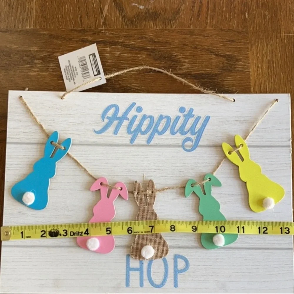 Hippity Hop Easter spring front door sign NEW art peep bunny rabbits